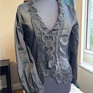 MNG By Mango  Black lace Shirt Long sleeve shirt sz 6